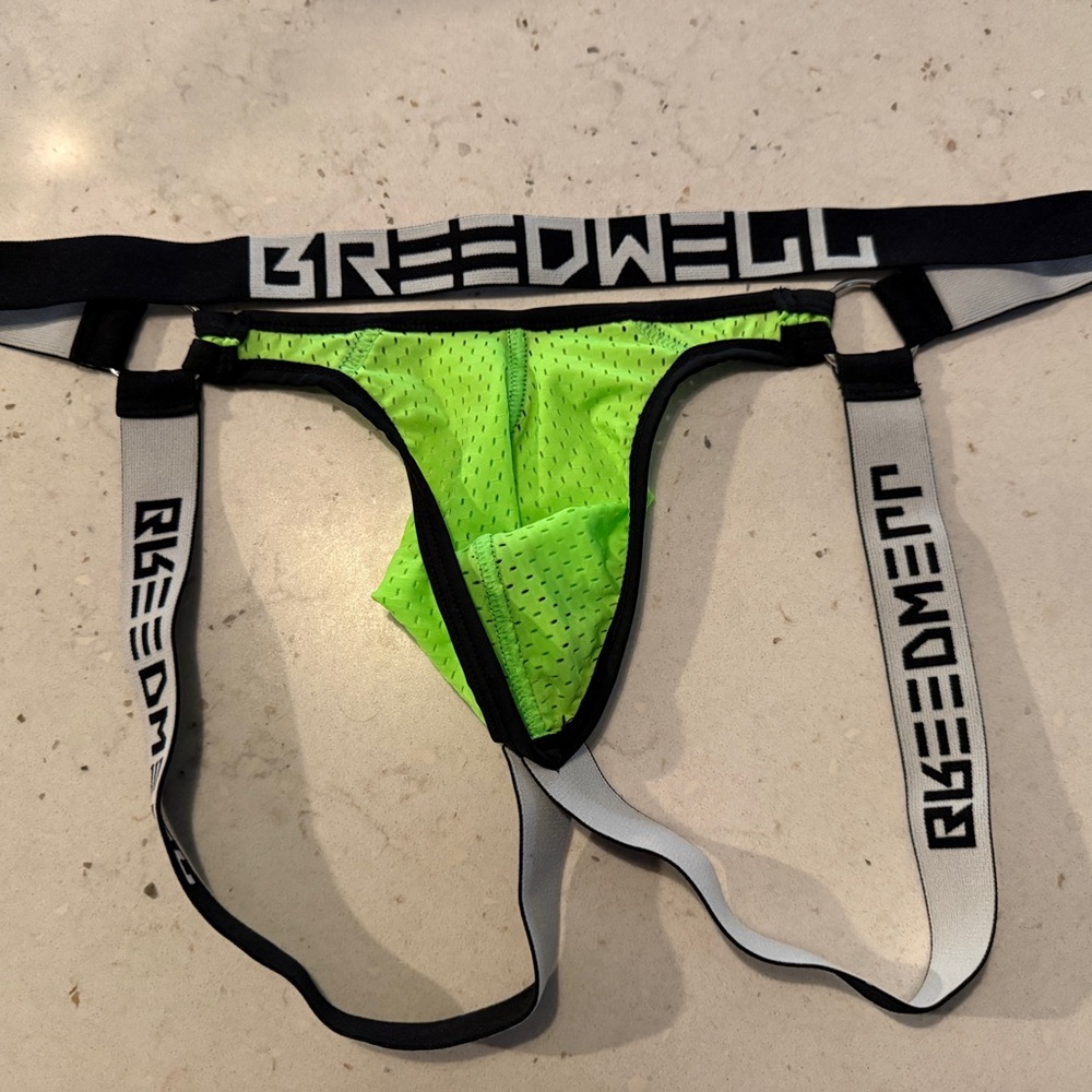 Breedwell Mesh Jockstrap, Neon Green and Black, L - Picture 4 of 4